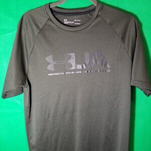 Under Armour Mens Medium Loose Olive OD Green Subdued Logo Heatgear Military